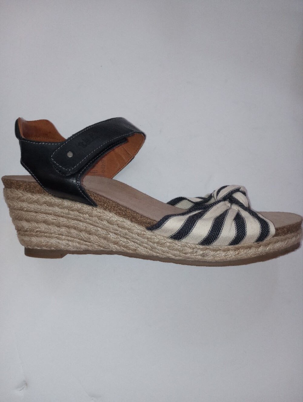 Taos Very Jute Striped Espadrille Wedge Sandal in Black and Cream 11 EU 42